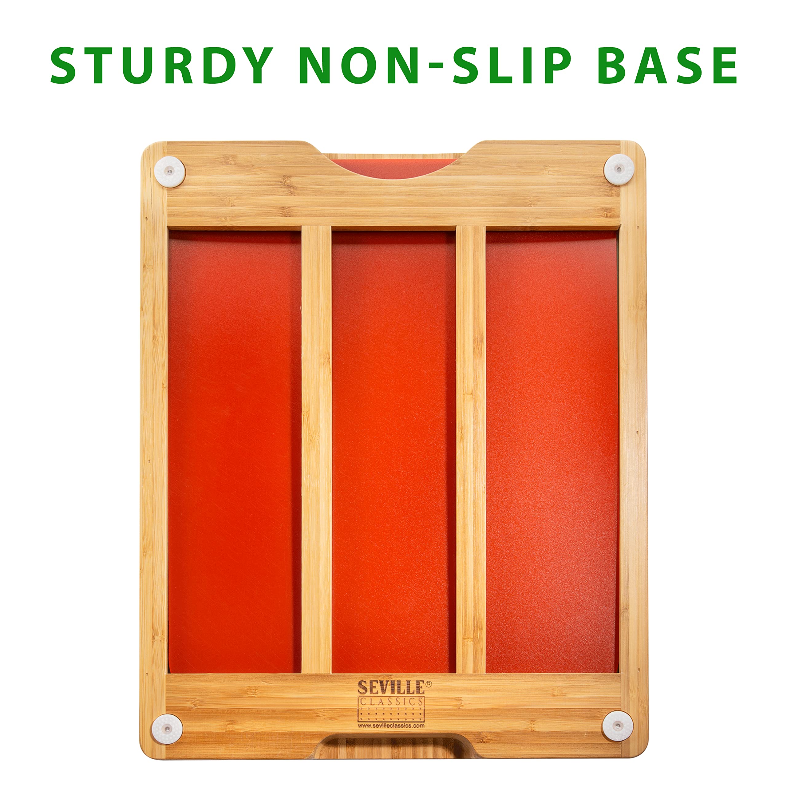 Seville Classics Bamboo Premium Wood Cutting Board Serving Tray w/ 7 Color-Coded BPA-Free Mats, for Chopping Bread, Cheese, Fruits, Vegetables, Meats, Charcuterie (PATENTED), Bamboo (NEW MODEL) - Image 6