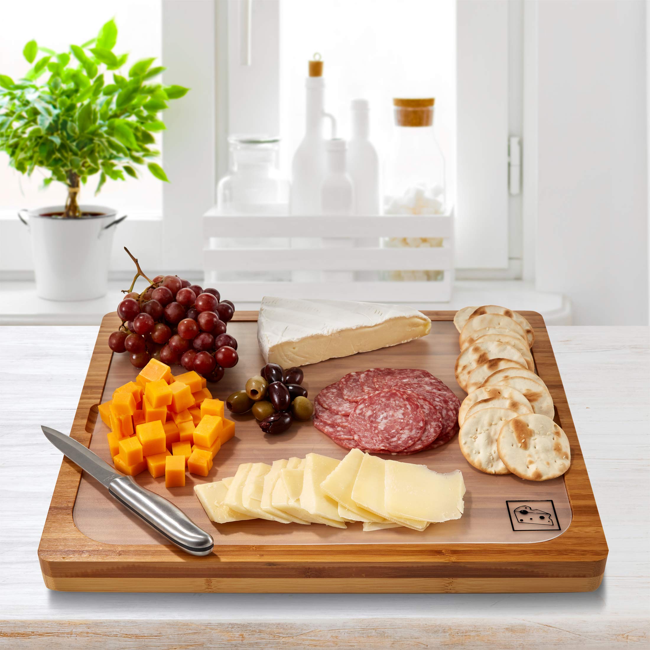 Seville Classics Bamboo Premium Wood Cutting Board Serving Tray w/ 7 Color-Coded BPA-Free Mats, for Chopping Bread, Cheese, Fruits, Vegetables, Meats, Charcuterie (PATENTED), Bamboo (NEW MODEL) - Image 7