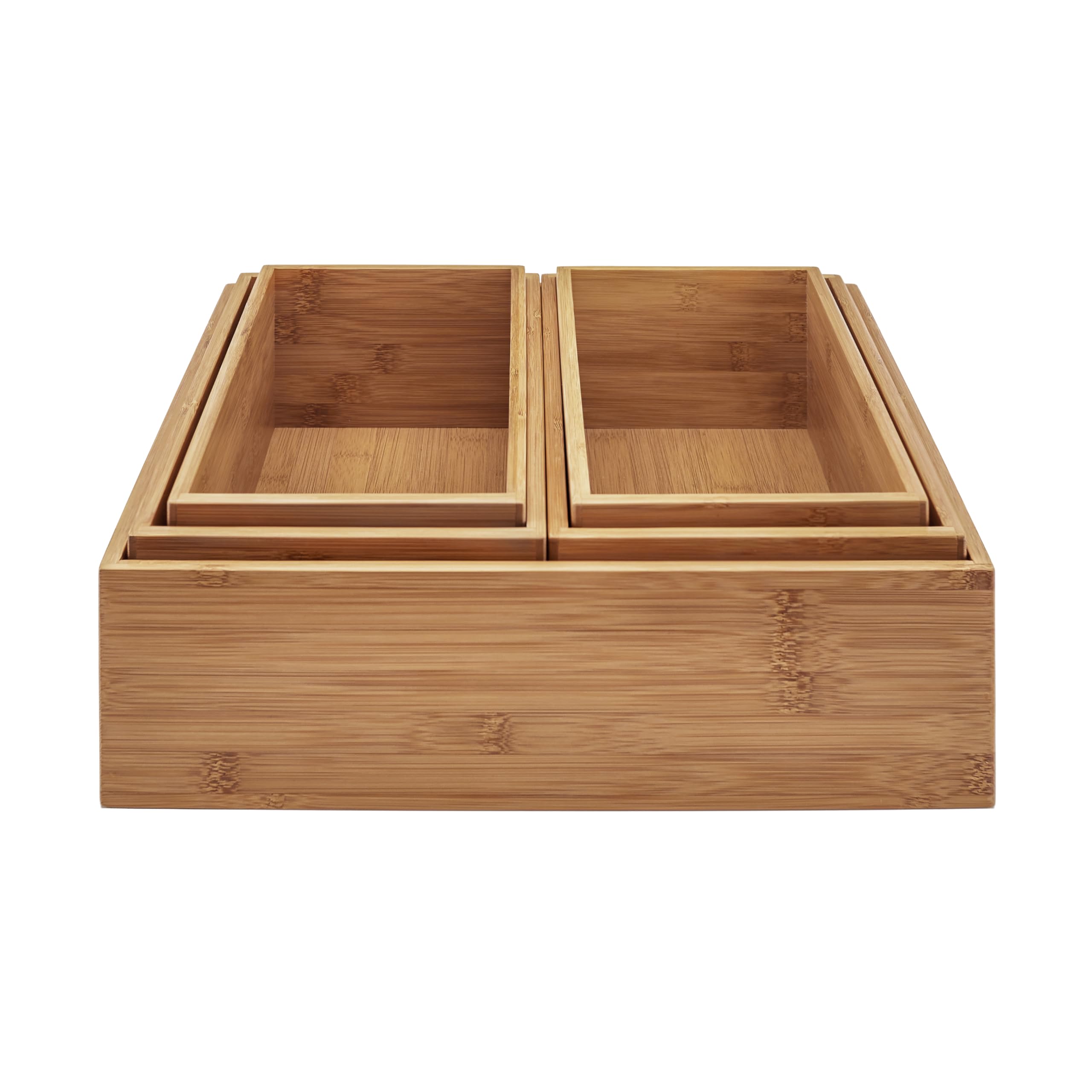 Seville Classics Bamboo Wood Storage Bins Organizer Boxes for Kitchen Counter, Pantry, Closet, Office Bedroom, Makeup, Bathroom, Nursery, K Cup, 5 Piece 3-Size (1 XL, 2L, 2M) Shelf Bin Set, Bamboo - Image 6