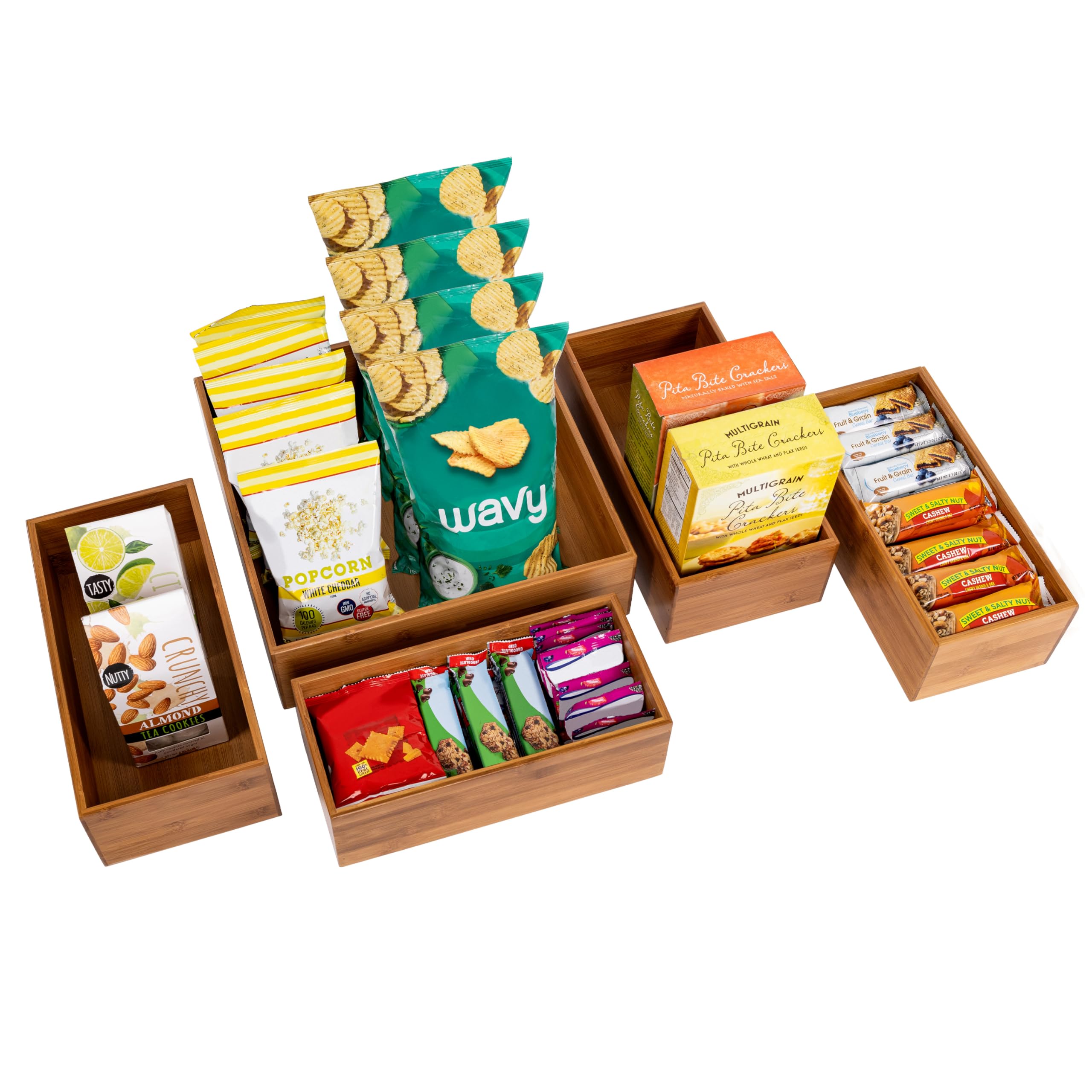 Seville Classics Bamboo Wood Storage Bins Organizer Boxes for Kitchen Counter, Pantry, Closet, Office Bedroom, Makeup, Bathroom, Nursery, K Cup, 5 Piece 3-Size (1 XL, 2L, 2M) Shelf Bin Set, Bamboo - Image 7