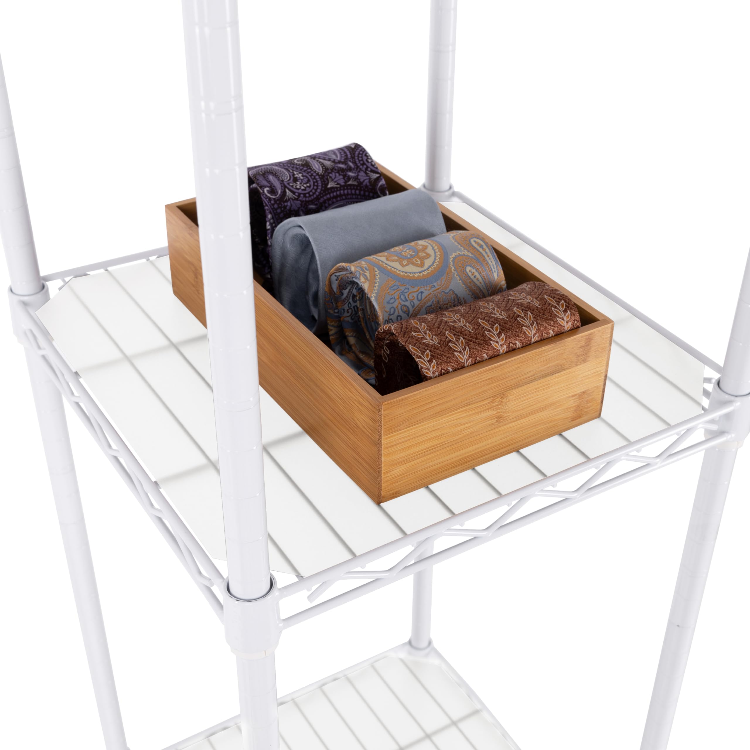 Seville Classics Closet Garment Organizer with Metal Hanging Rod Wardrobe Storage System, w/ Steel Shelves for Clothes, Shirts, Jackets, Coats, Blankets, Shoes, White, Expandable Rack - Image 11