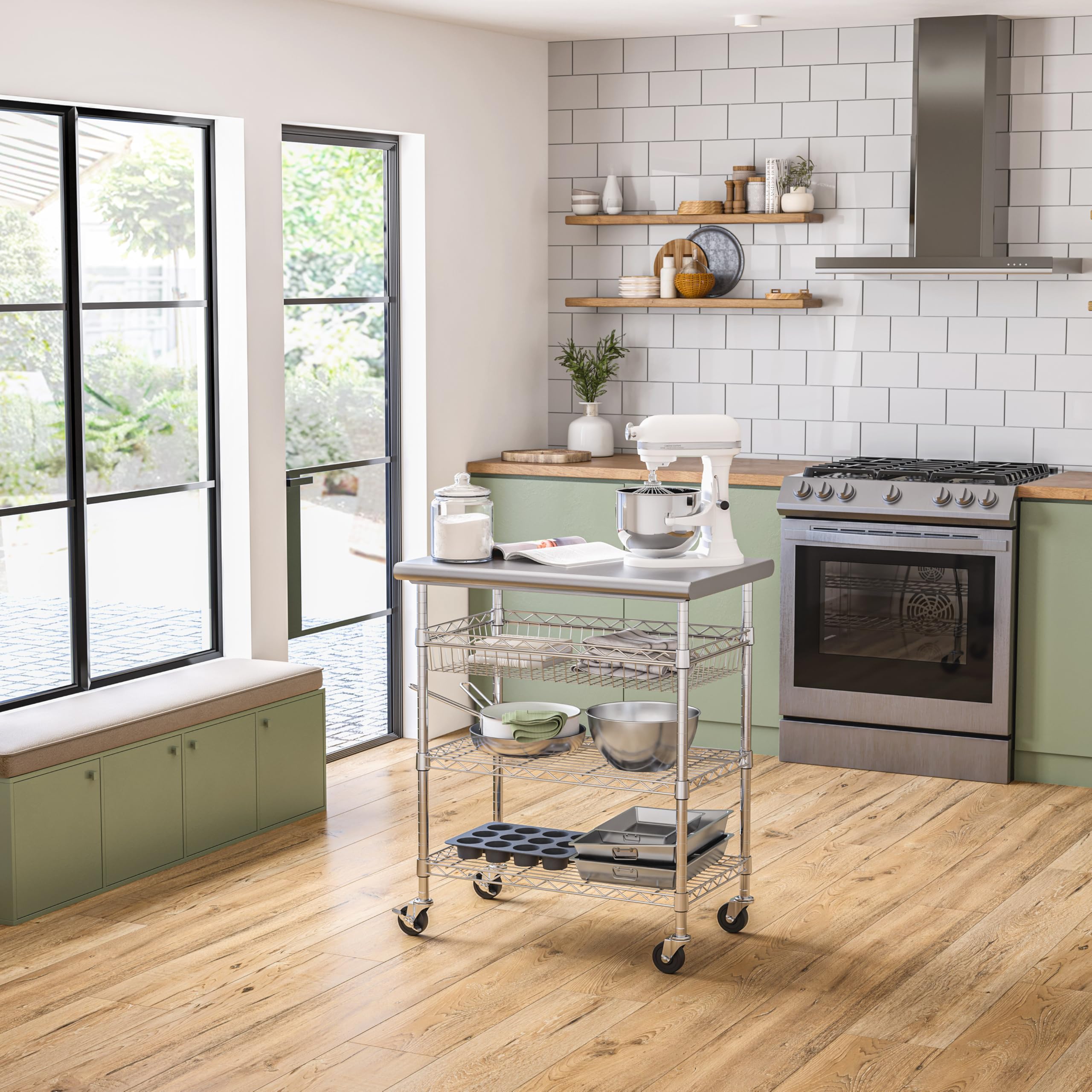 Seville Classics Commercial Work Table Island Utility Cart Prep Station, for Restaurant, Kitchen, Warehouse, Garage, Hotel, Home, Stainless-Steel Top NSF , 30" W x 20" D - Image 11