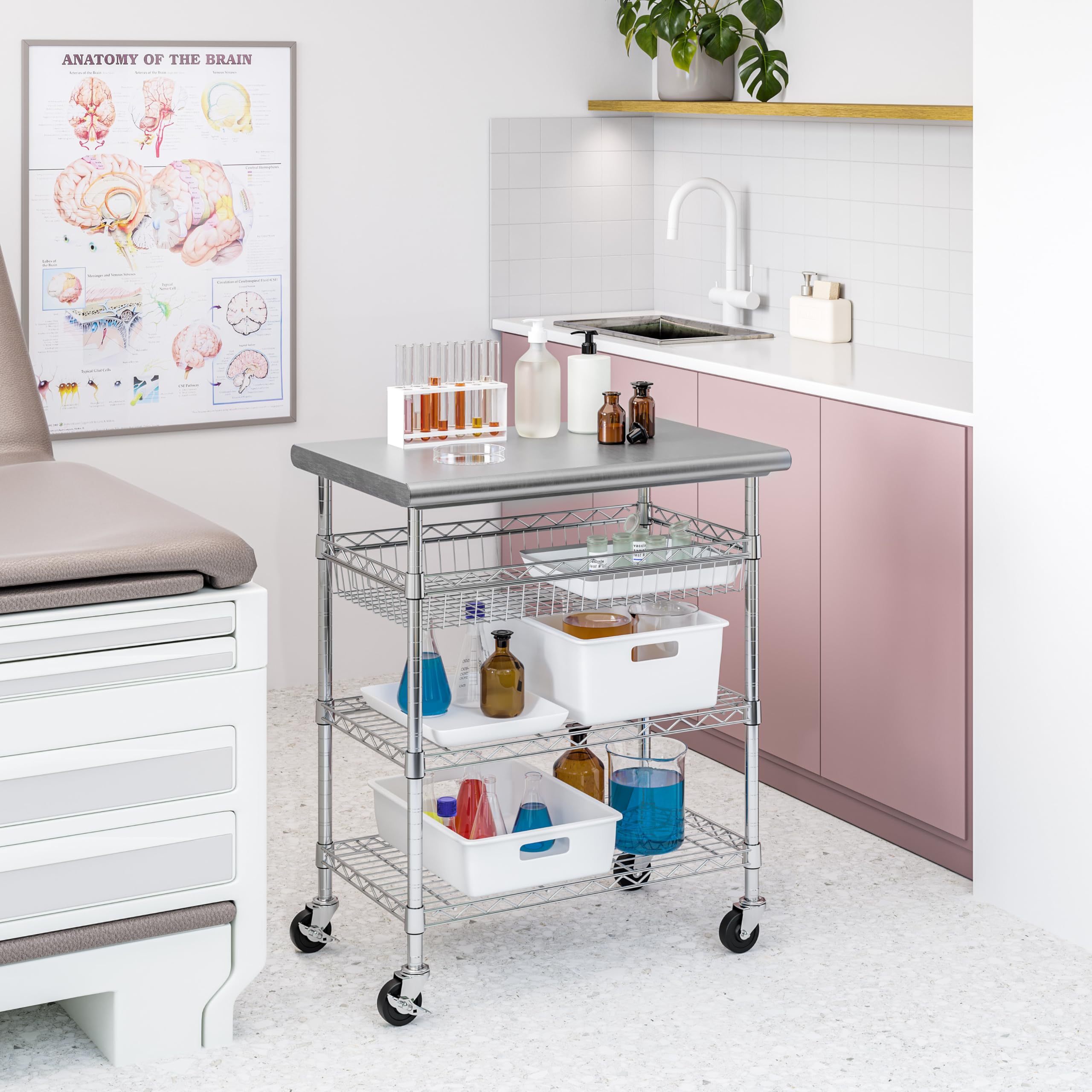 Seville Classics Commercial Work Table Island Utility Cart Prep Station, for Restaurant, Kitchen, Warehouse, Garage, Hotel, Home, Stainless-Steel Top NSF , 30" W x 20" D - Image 12