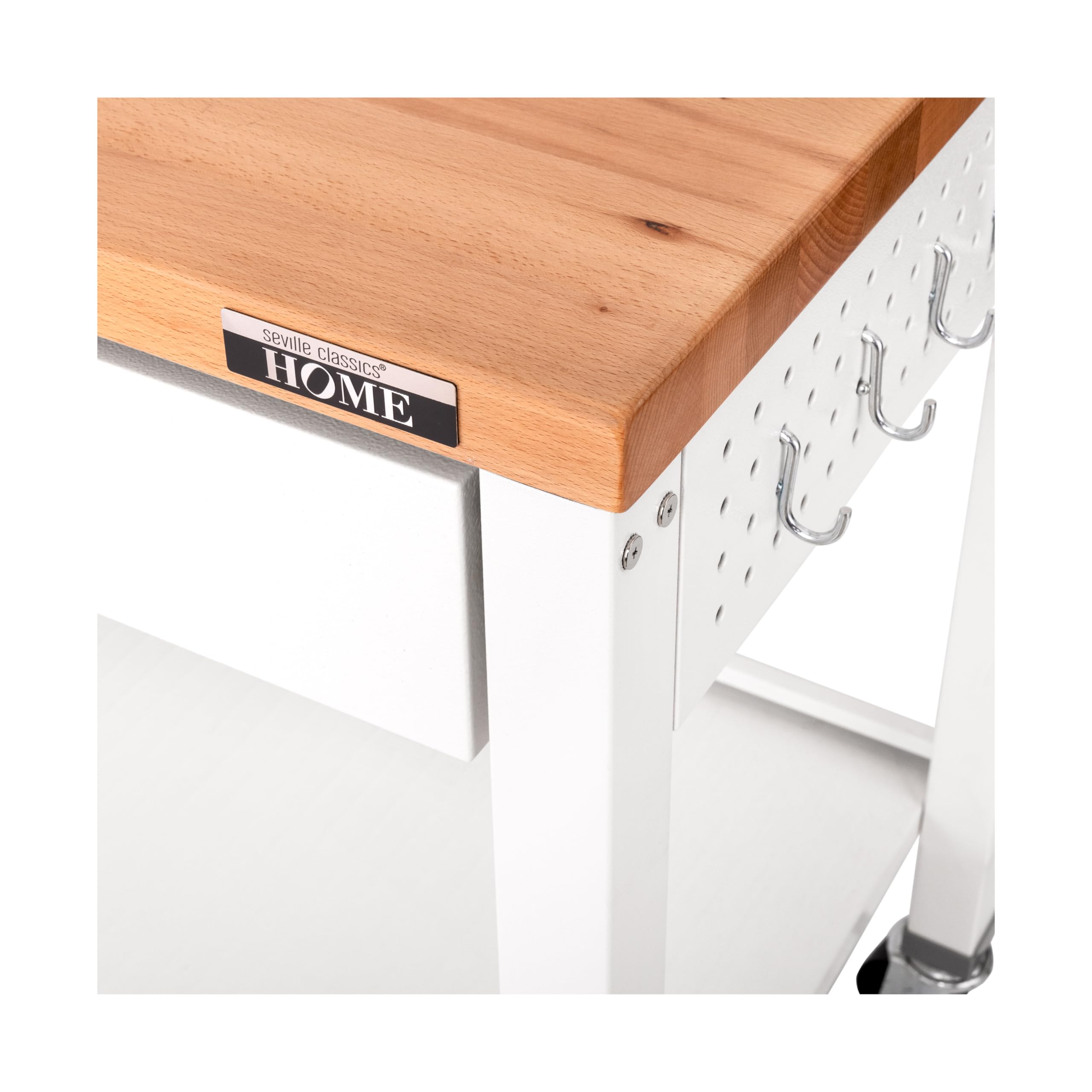 Seville Classics Commercial Work Table Island Utility Cart Prep Station, for Restaurant, Kitchen, Warehouse, Garage, Hotel, Home, White w/ Solid Wood Top, 48" W x 24" D - Image 4