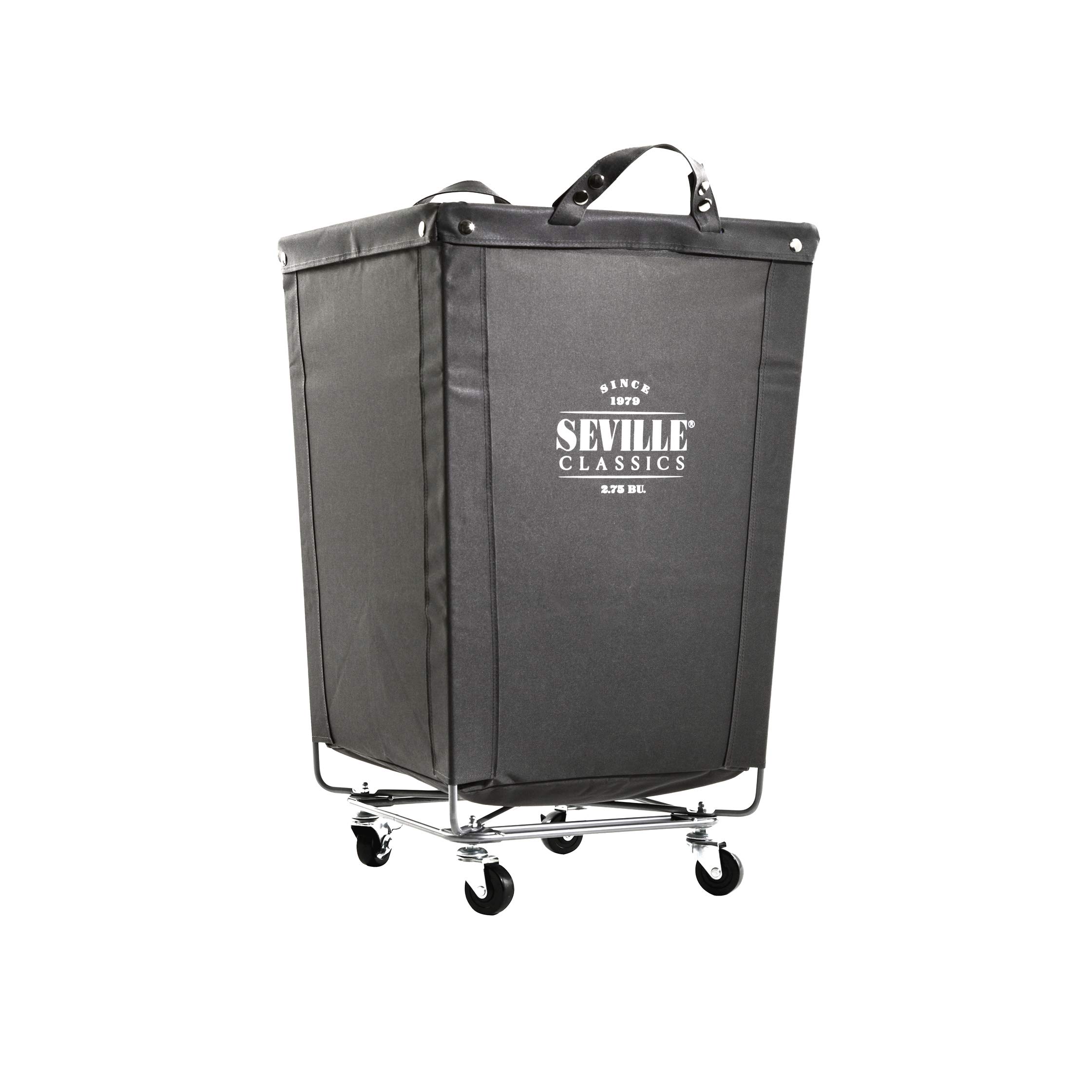 Seville Classics Large Commercial Heavy Duty Rolling Steel Frame Laundry Hamper Canvas Cart Bin, w/ Wheels for Hotel, Home, Closet, Bedroom (PATENTED), Gray, 18.1" D x 18.1" W - Image 11