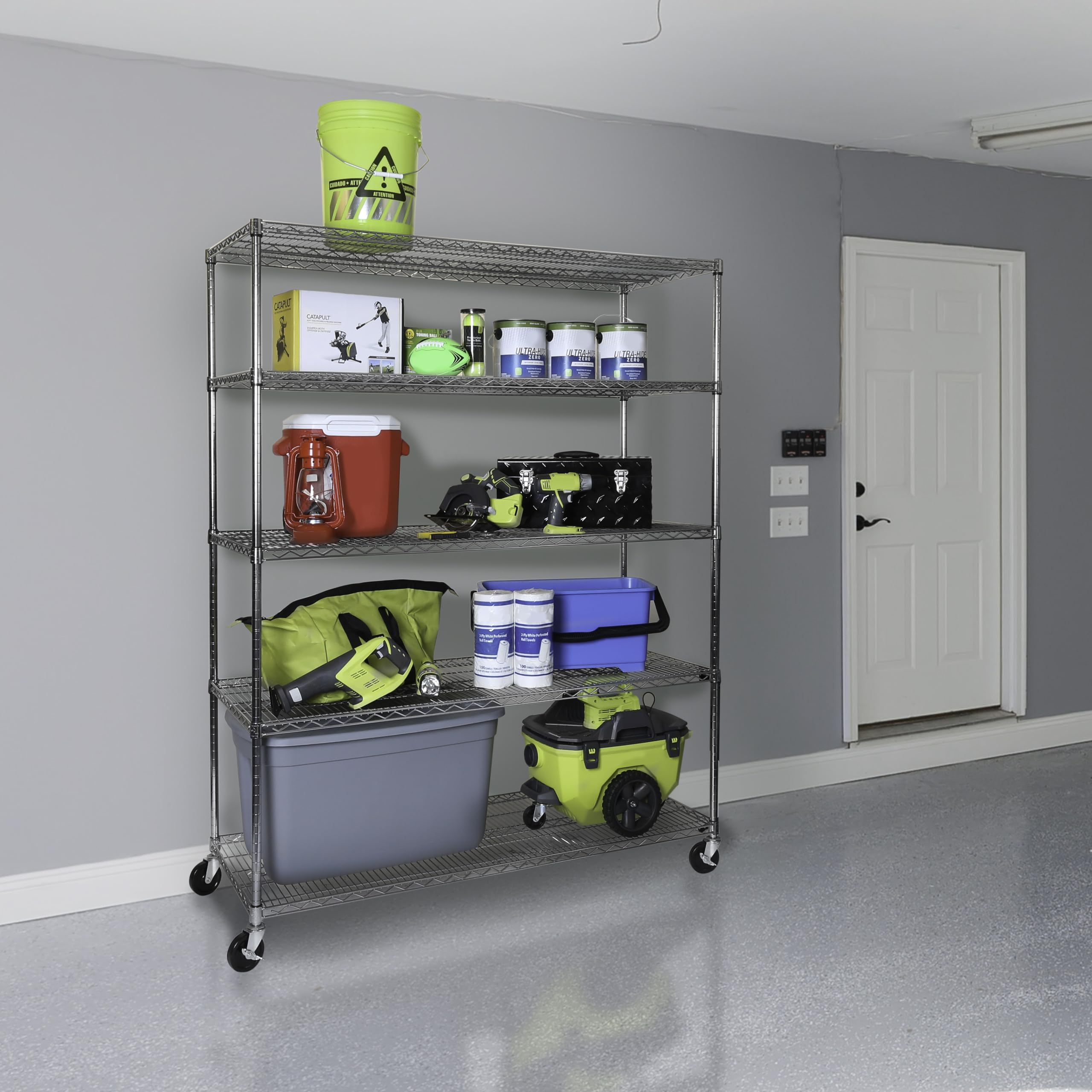Seville Classics UltraDurable Heavy Duty NSF Solid Steel Wire Rack Storage Unit Wheels, 5-Tier Shelving, 60" W x 24" D - Image 3