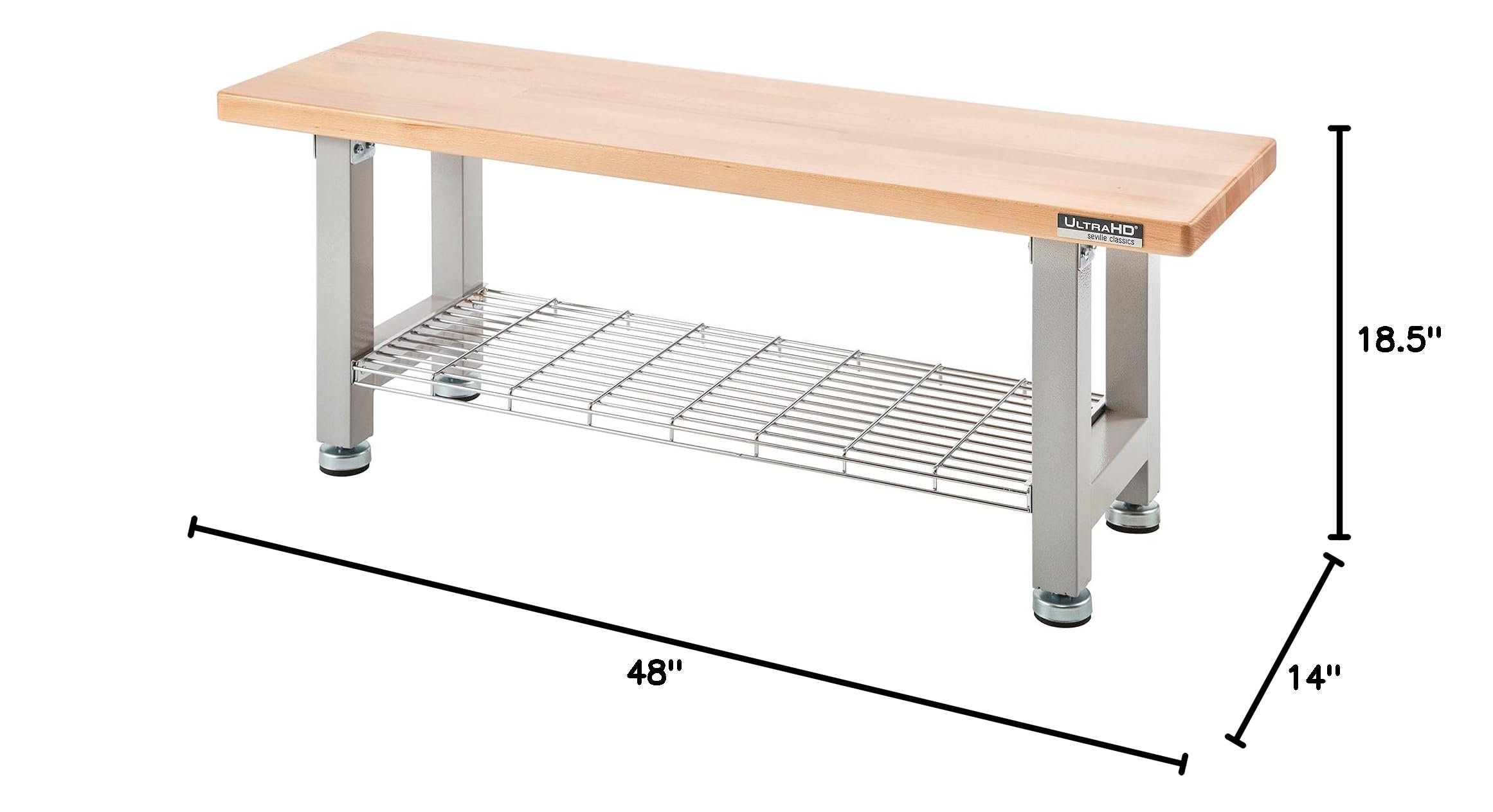 Seville Classics UltraHD Heavy Duty 48" Wood Bench w/Solid Wood Top, 350 lbs. Weight Capacity for Garage, Warehouse, Workshop, Granite, 48" W x 14" D x 18.5" H - Image 3