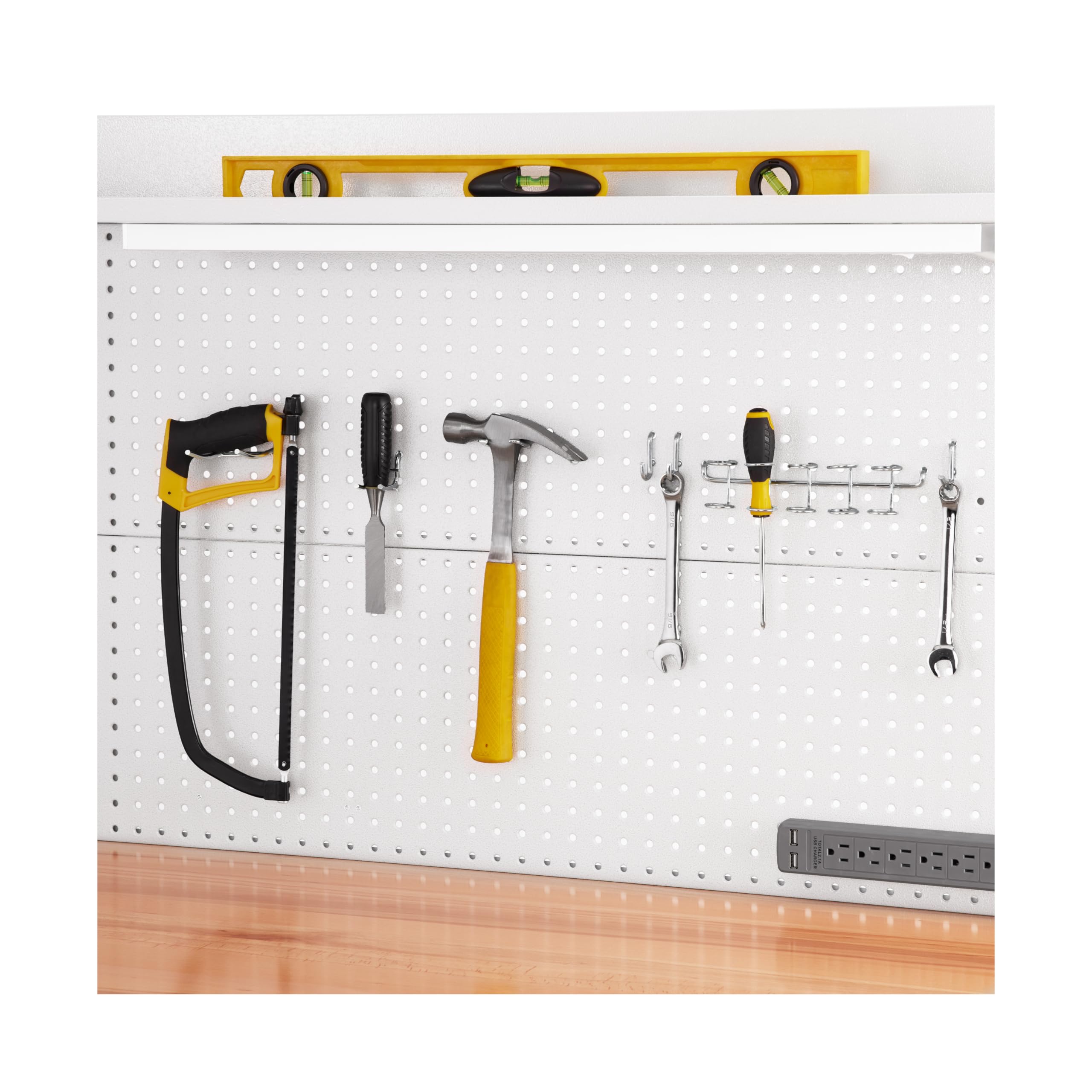 Seville Classics UltraHD Heavy Duty Commercial Lighted Workcenter w/Pegboard, 500 lbs. Weight Capacity for Garage, Warehouse, Workshop, Solid Wood Top, White, 48" W x 24" D x 65.5" H - Image 4