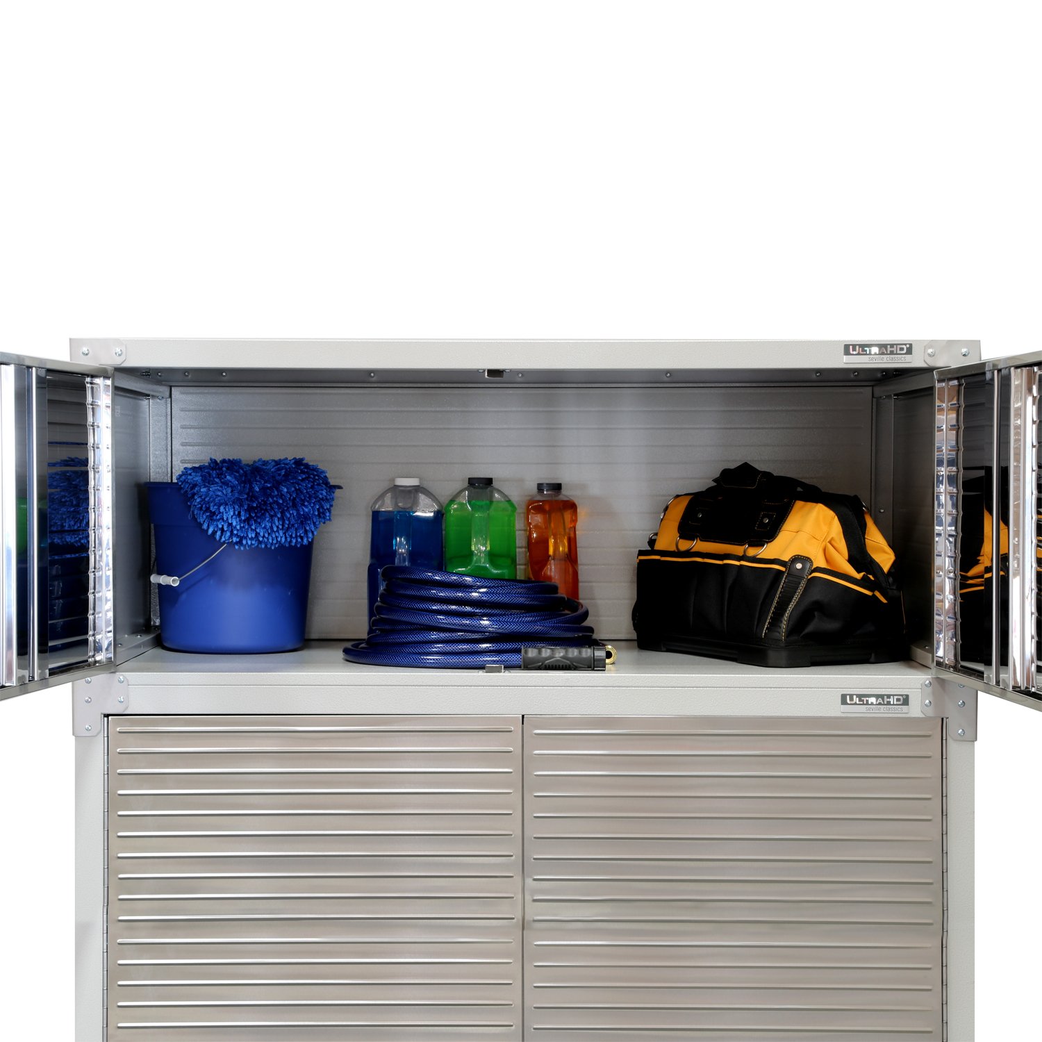 Seville Classics UltraHD Heavy Duty Mega Solid Steel Metal 2-Door Lockable Stacker Wall Storage, Cabinet Organizer for Garage, Warehouse, Office, Classroom, Granite, 48" W X 24" D X 18.5" H - Image 6