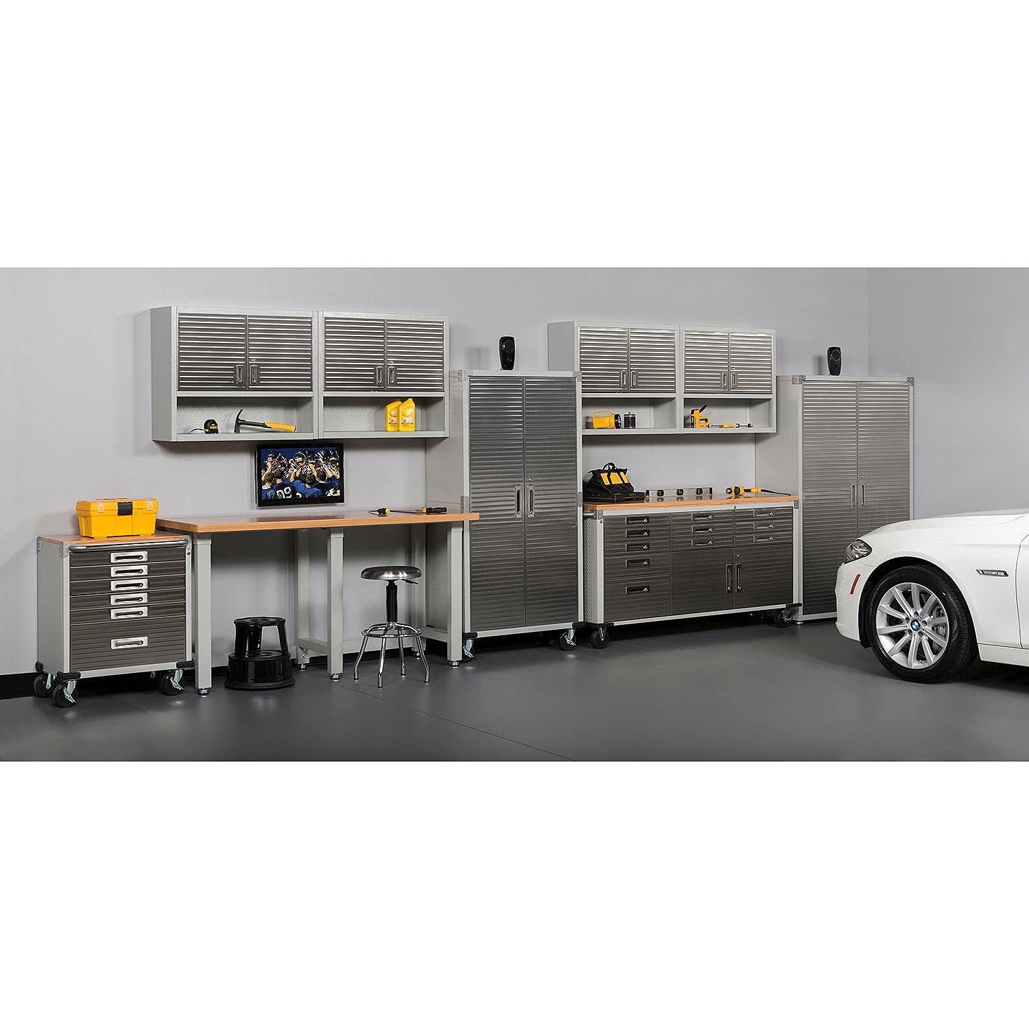 Seville Classics UltraHD Heavy Duty Rolling Cabinet Workbench Table w/Solid Wood Top, Workstation for Garage, Warehouse, Office, Workshop, 77" W x 20" D x 37.5" H, Granite, 11-Drawer - Image 5